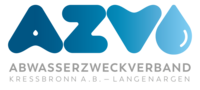 Logo AZV Abwasserzweckverband Blaues Logo mit Tropfensymbol und Schriftzug AZV Abwasserzweckverband.