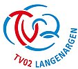 Logo TV02 Langenargen Logo des Turnvereins TV02 Langenargen in Rot und Blau mit stilisierten Buchstaben.